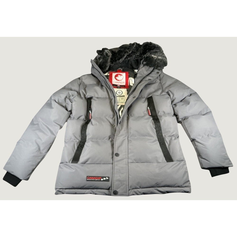 Canada Weather Gear Gray Puffer Parka Jacket Faux Fur Hood Women's MED NWOT